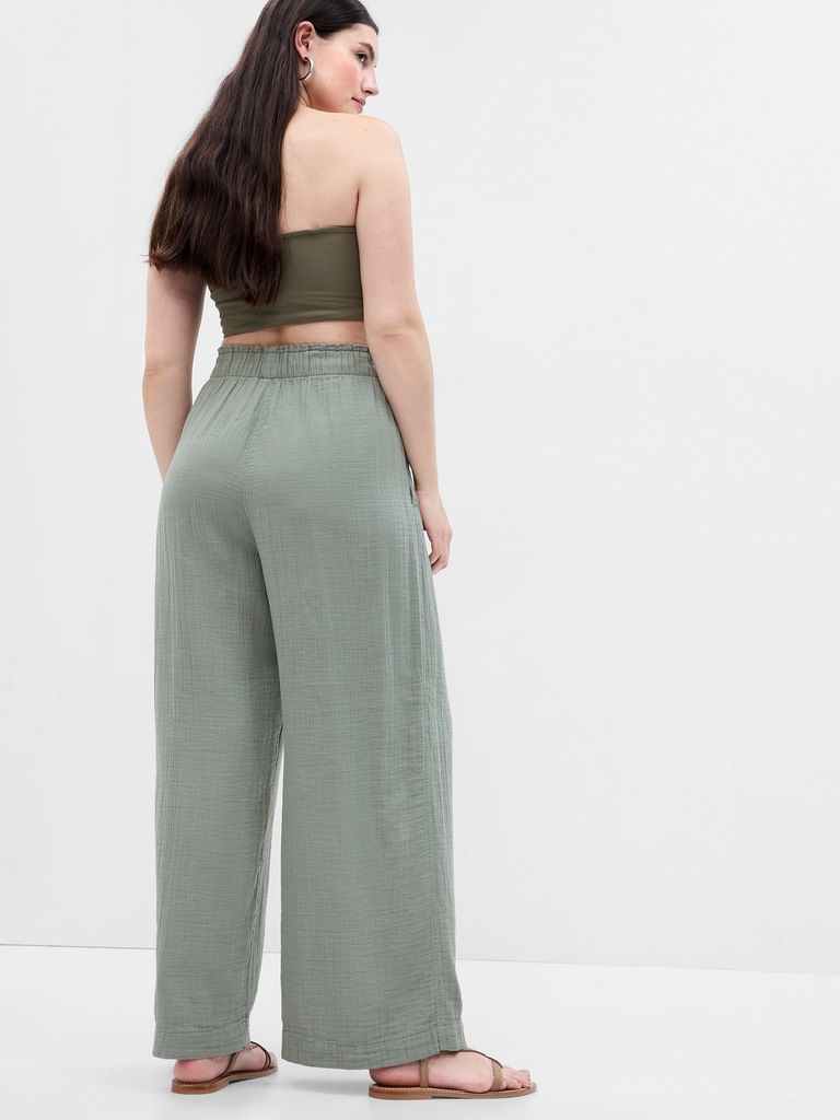 Crinkle Gauze Wide-Leg Pants