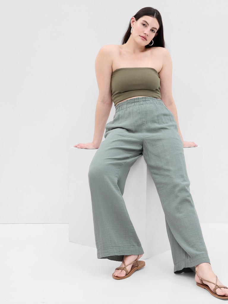 Crinkle Gauze Wide-Leg Pants