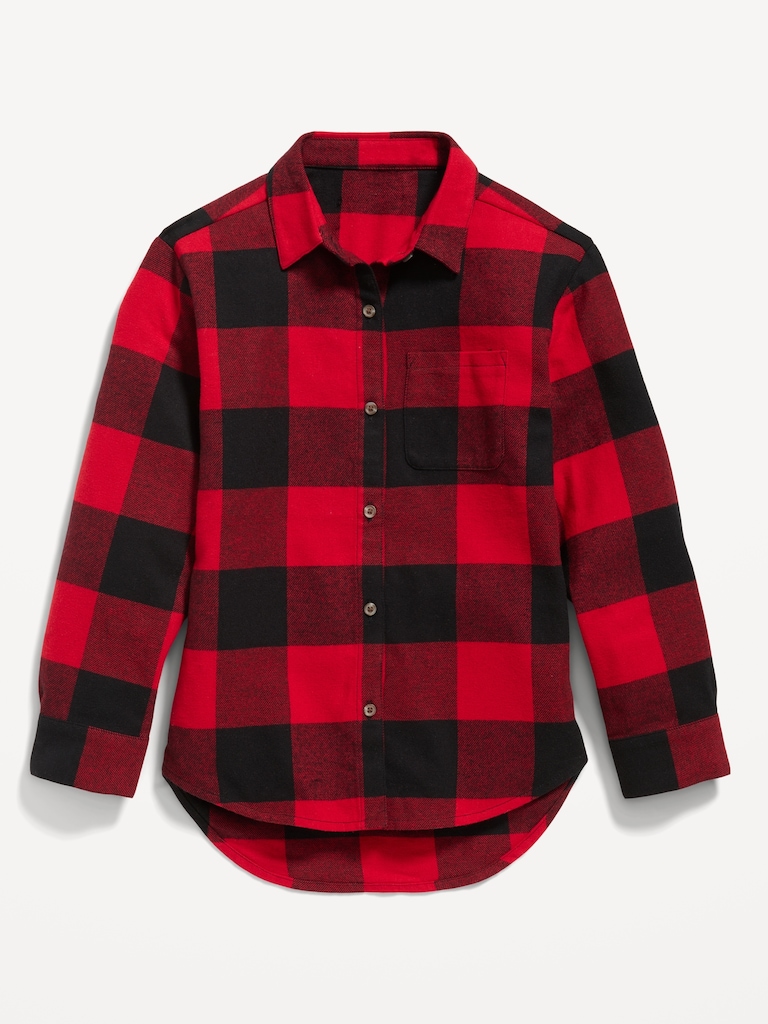 Cozy Long-Sleeve Button-Front Plaid Tunic Shirt for Girls