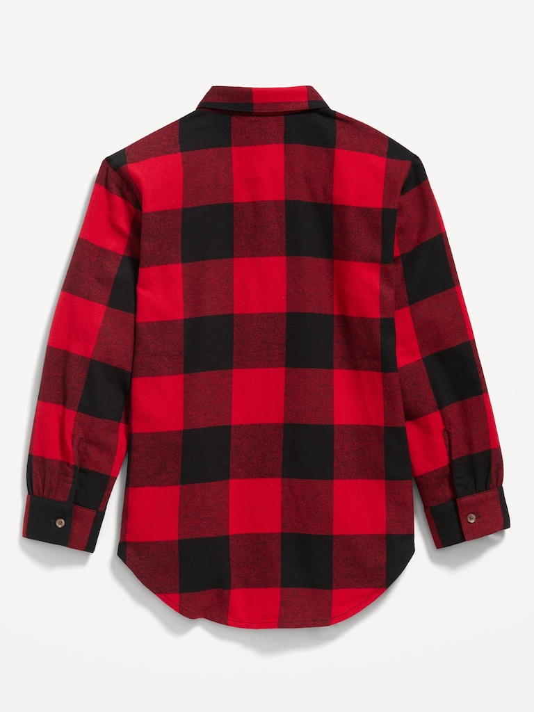 Cozy Long-Sleeve Button-Front Plaid Tunic Shirt for Girls