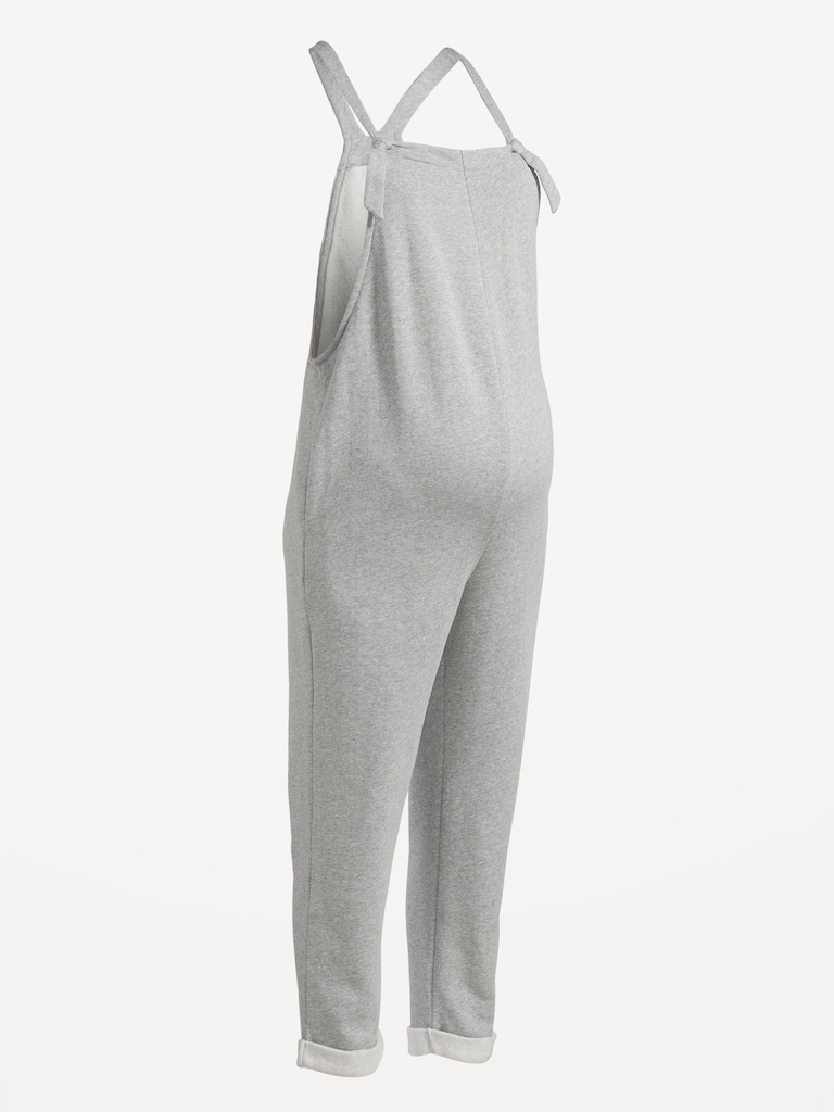 Maternity Knotted-Strap Fleece Overalls