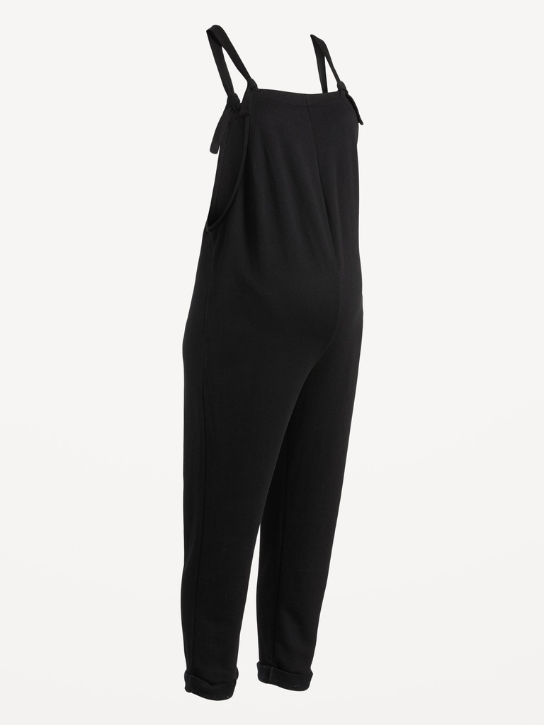 Maternity Knotted-Strap Fleece Overalls