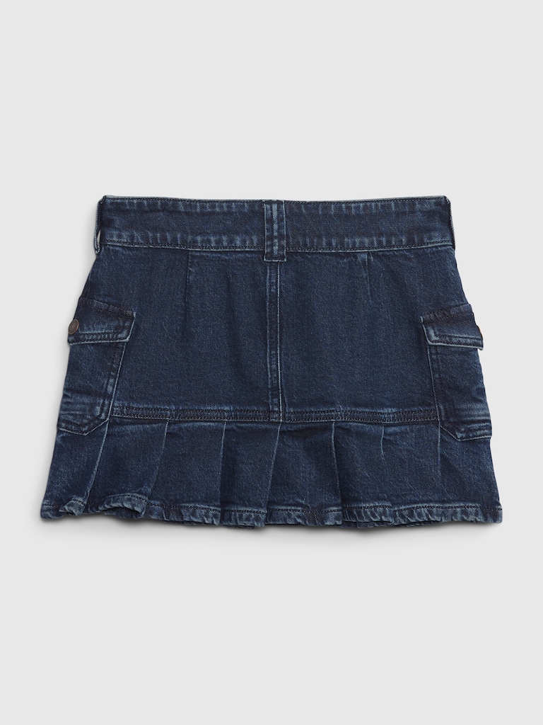 Kids Cotton Pleated Denim Cargo Skirt
