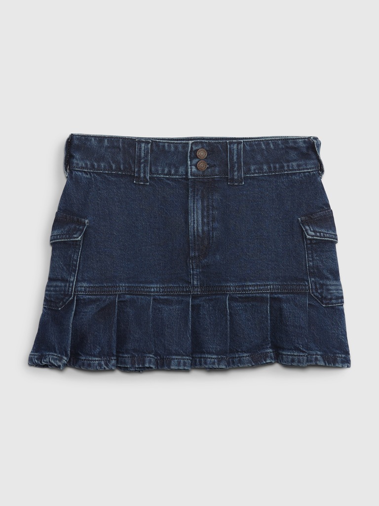 Kids Cotton Pleated Denim Cargo Skirt
