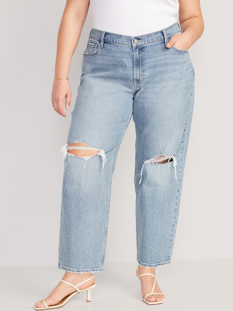 Mid-Rise Boyfriend Loose Jeans