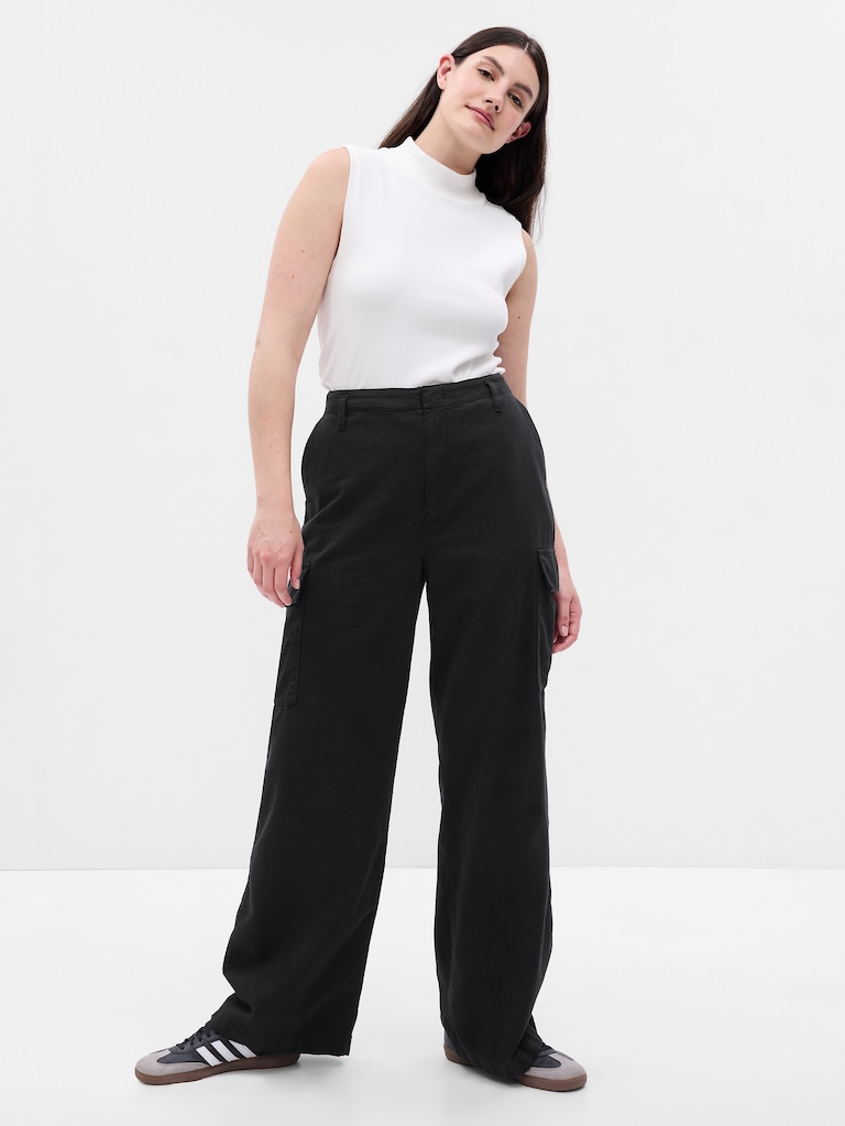 Mid Rise Twill Loose Cargo Pants