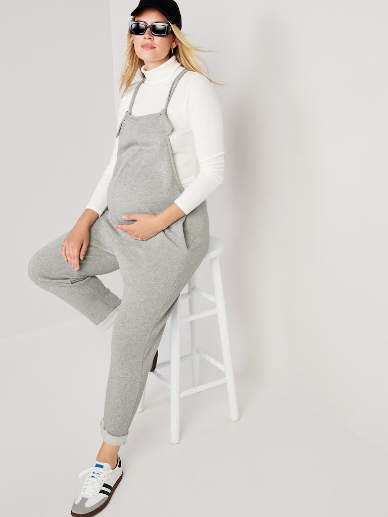 Maternity Knotted-Strap Fleece Overalls