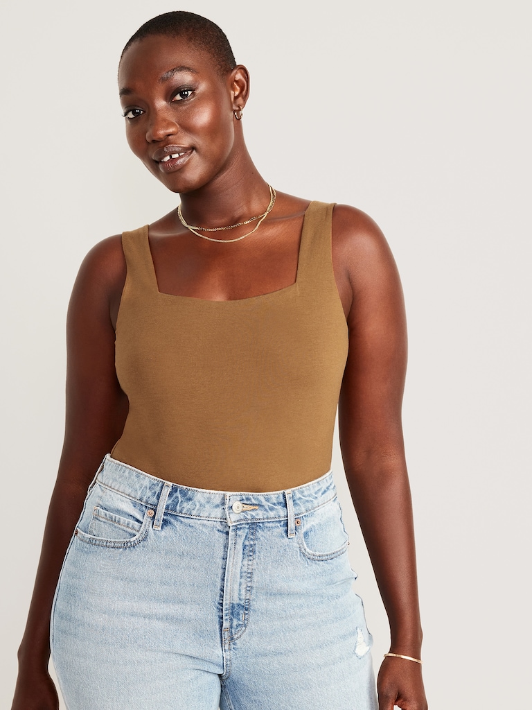 Square-Neck Tank Top Bodysuit