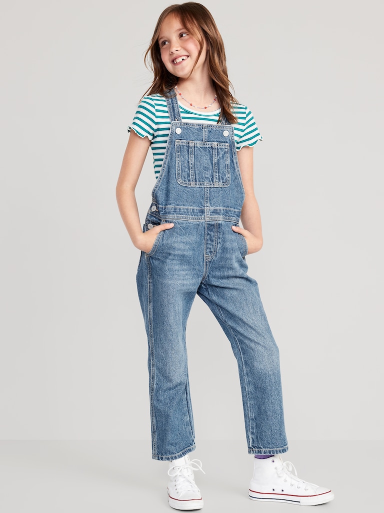 Salopette coupe droite détendue en denim pour Fille