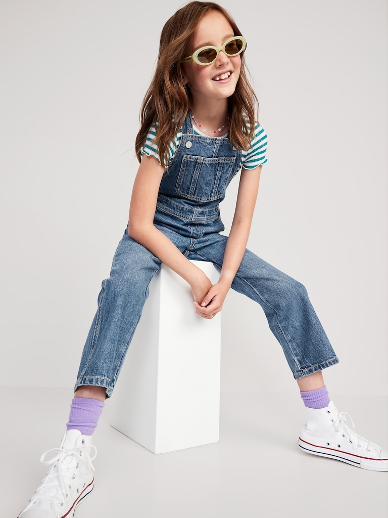 Salopette coupe droite détendue en denim pour Fille
