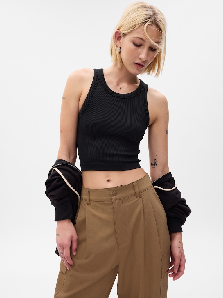 GapFit Seamless Rib Crop Halter Tank Top