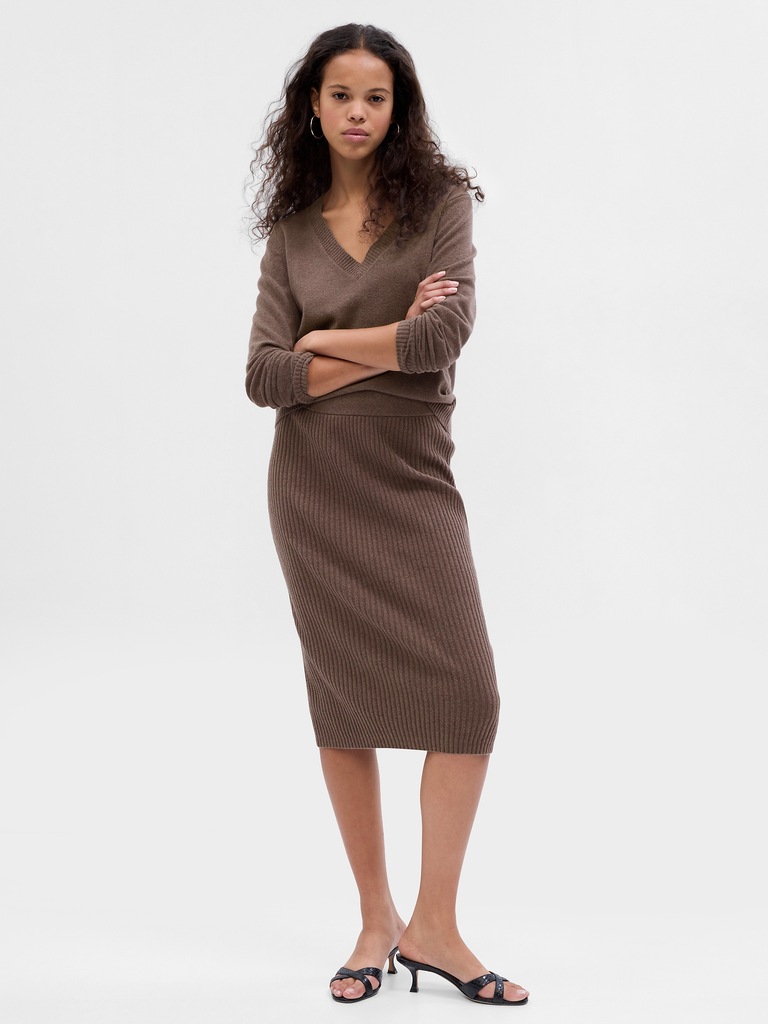 CashSoft Rib Midi Sweater Skirt