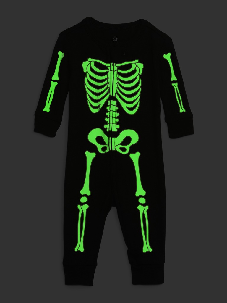 Une-pièce 100 % coton biologique à imprimé de squelette phosphorescent pour Tout-petit