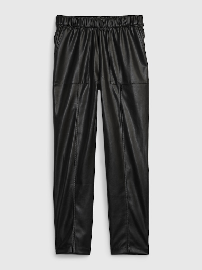 High Rise Vegan Leather Straight Pull-On Pants