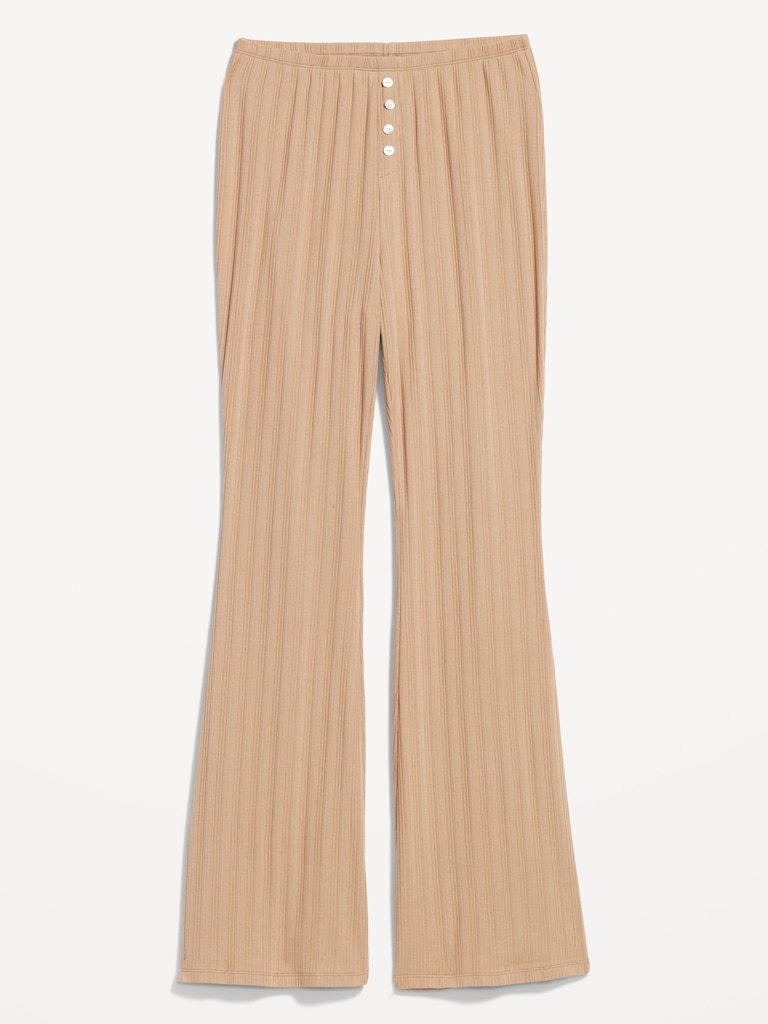 High-Waisted Pointelle-Knit Flare Pajama Pants