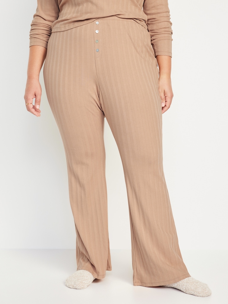 High-Waisted Pointelle-Knit Flare Pajama Pants