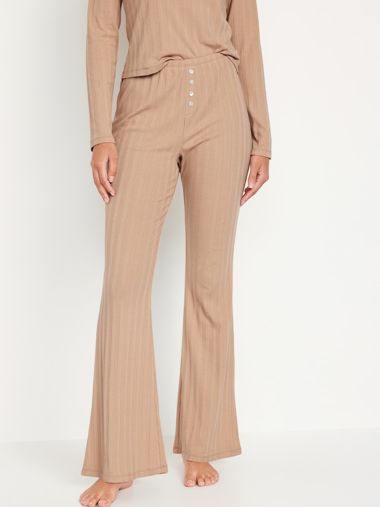 High-Waisted Pointelle-Knit Flare Pajama Pants