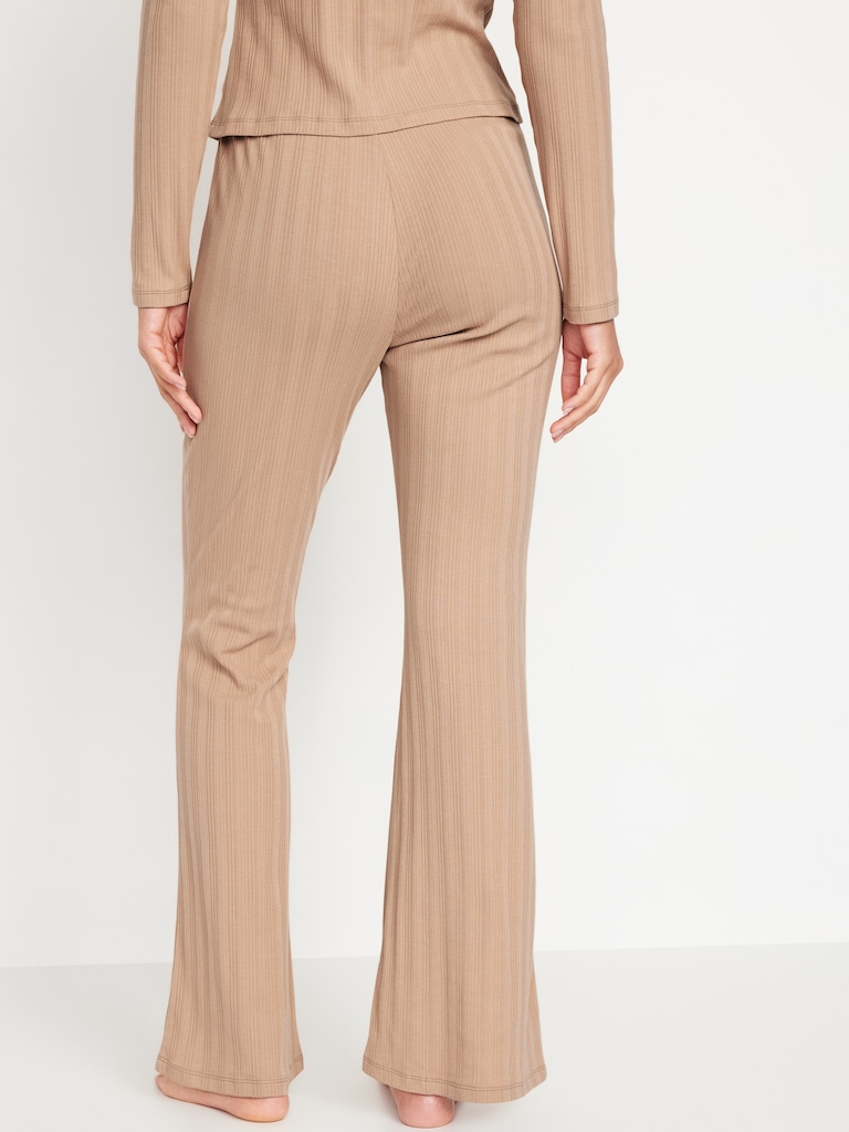 High-Waisted Pointelle-Knit Flare Pajama Pants