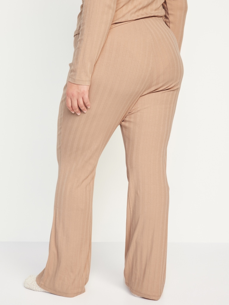 High-Waisted Pointelle-Knit Flare Pajama Pants