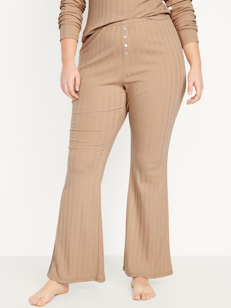 High-Waisted Pointelle-Knit Flare Pajama Pants