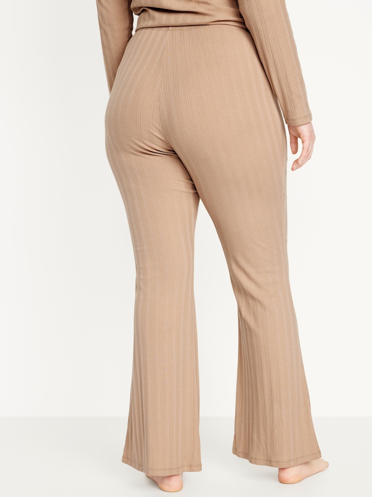 High-Waisted Pointelle-Knit Flare Pajama Pants