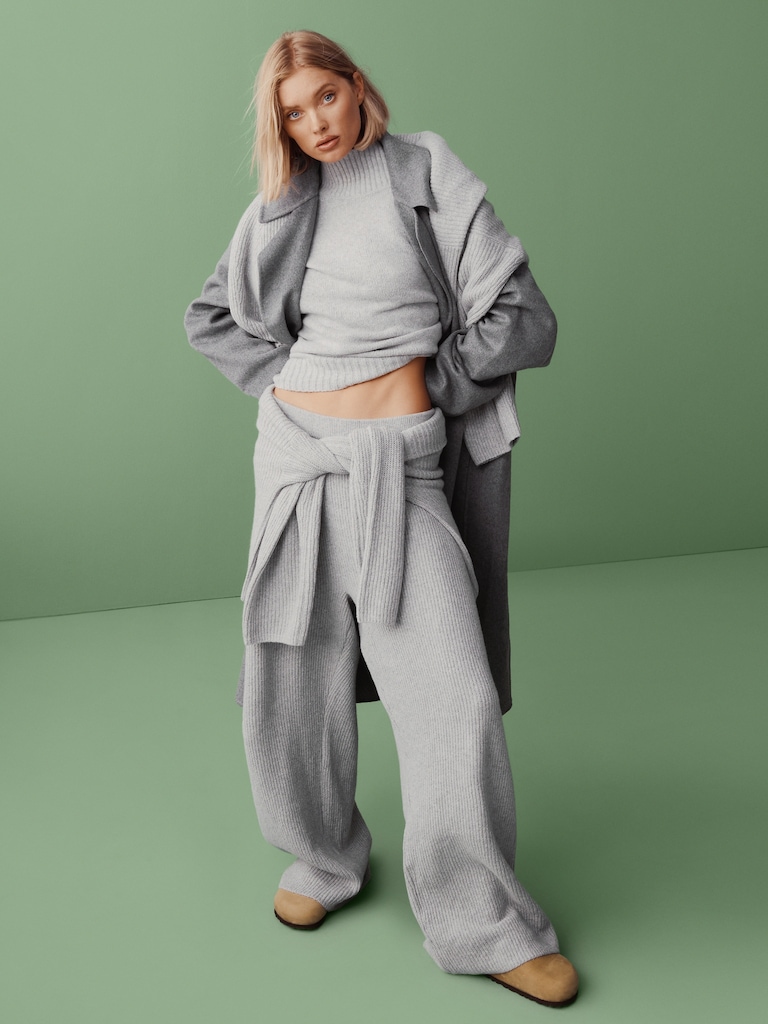 CashSoft Shaker-Stitch Sweater Pants