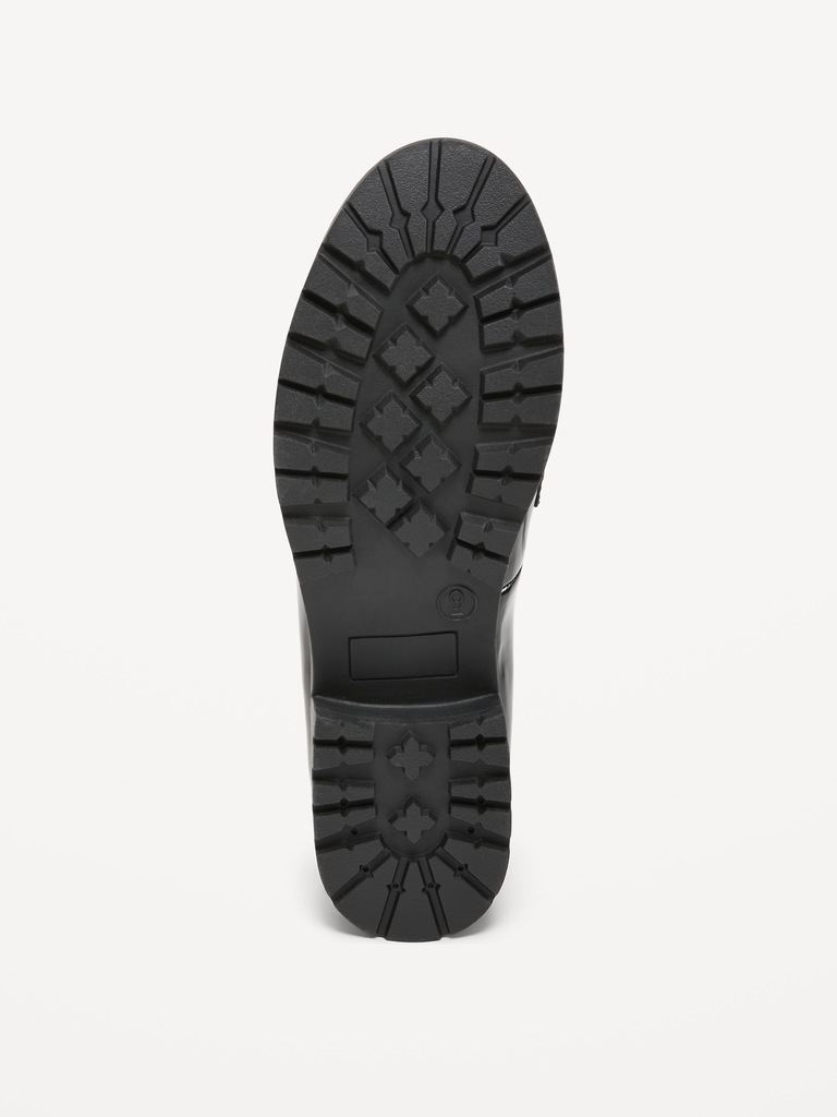 Faux-Leather Chunky Heel Loafers
