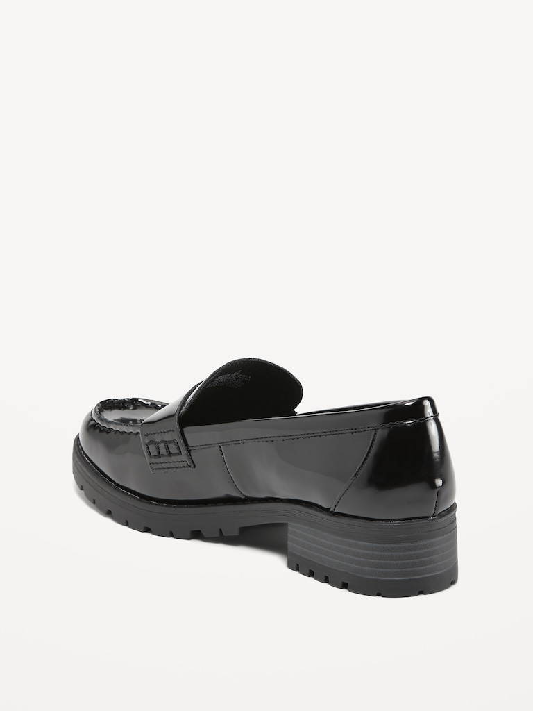 Faux-Leather Chunky Heel Loafers