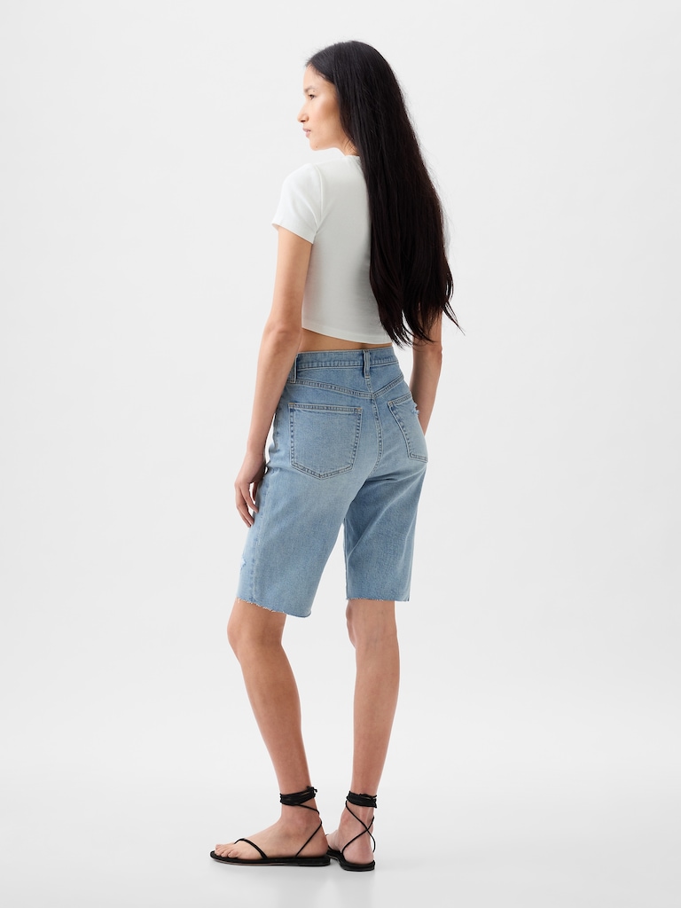 9" High Rise Denim Bermuda Shorts