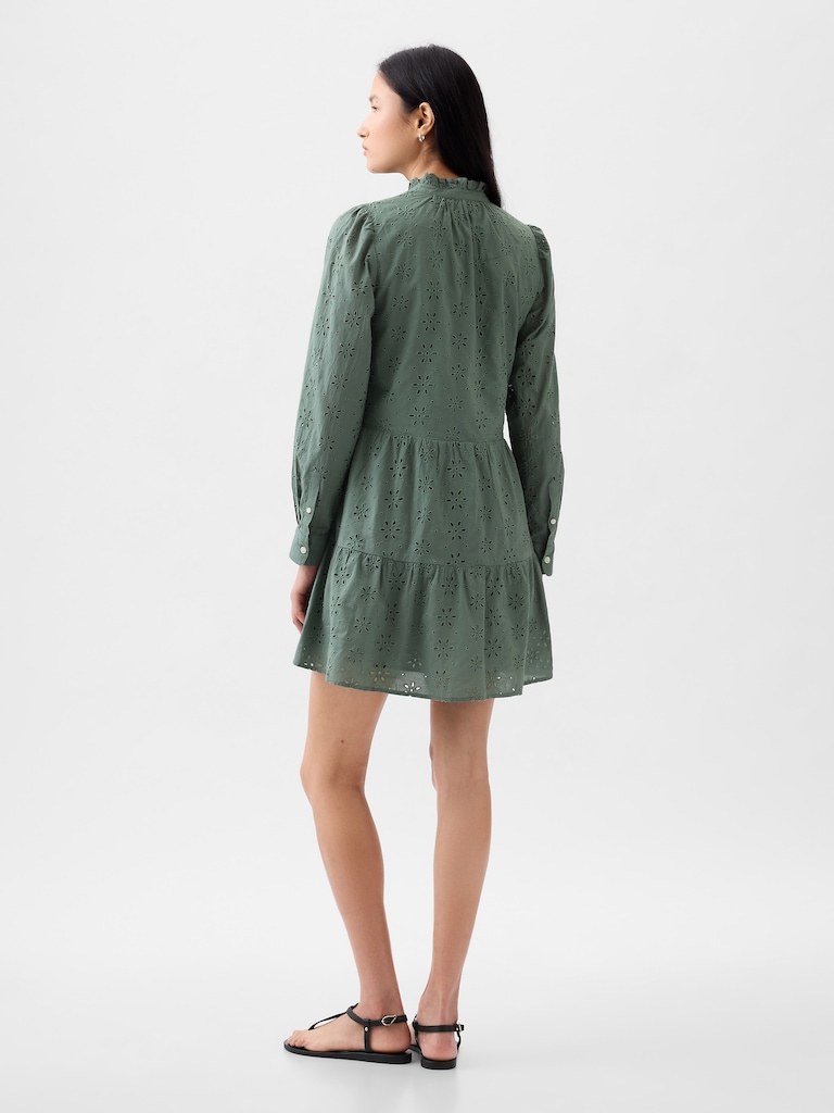 Eyelet Tiered Mini Shirtdress