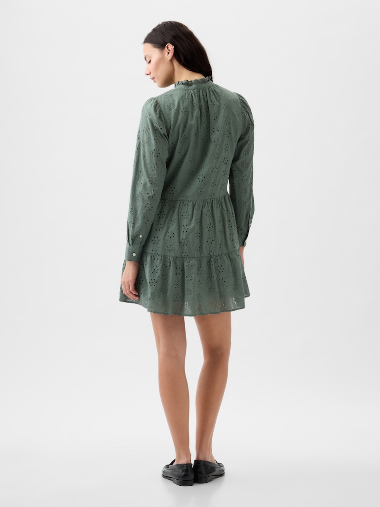 Eyelet Tiered Mini Shirtdress