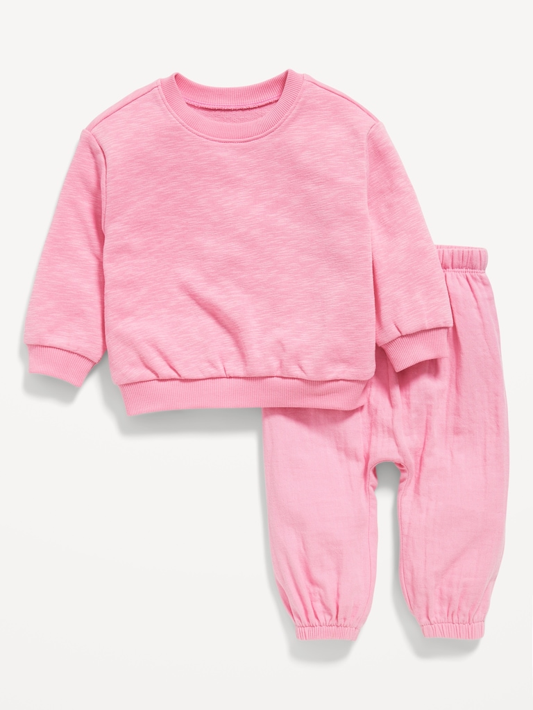 Ensemble chandail en coton ouaté ras du cou et pantalon de jogging unisexe pour Bébé