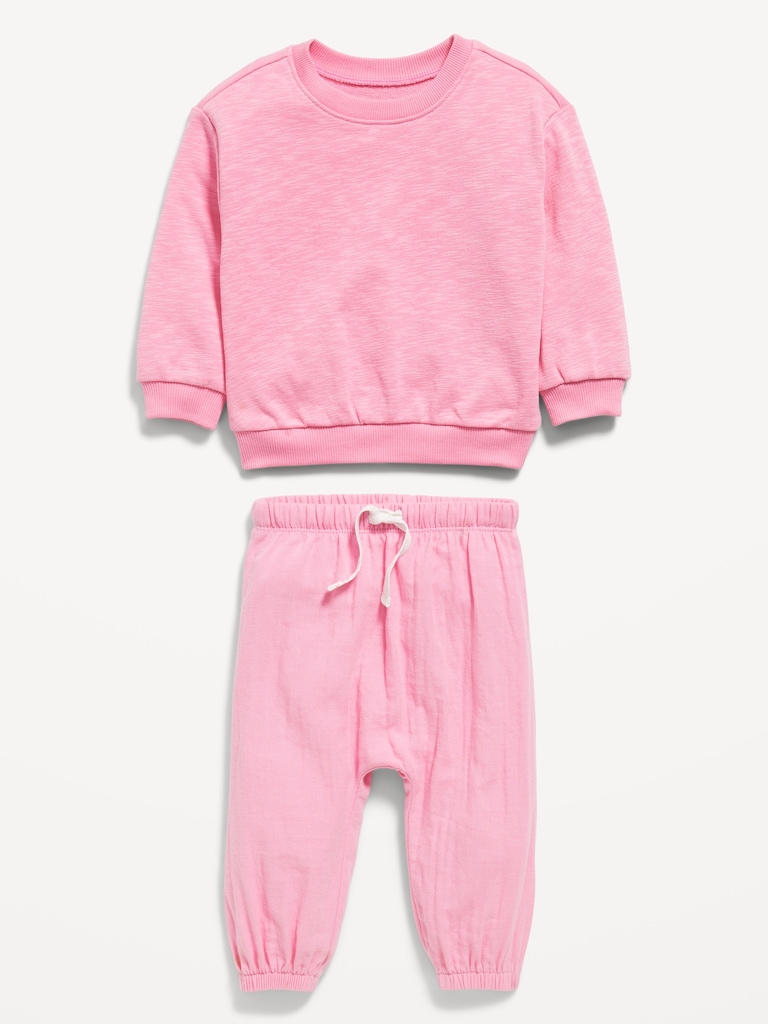 Ensemble chandail en coton ouaté ras du cou et pantalon de jogging unisexe pour Bébé