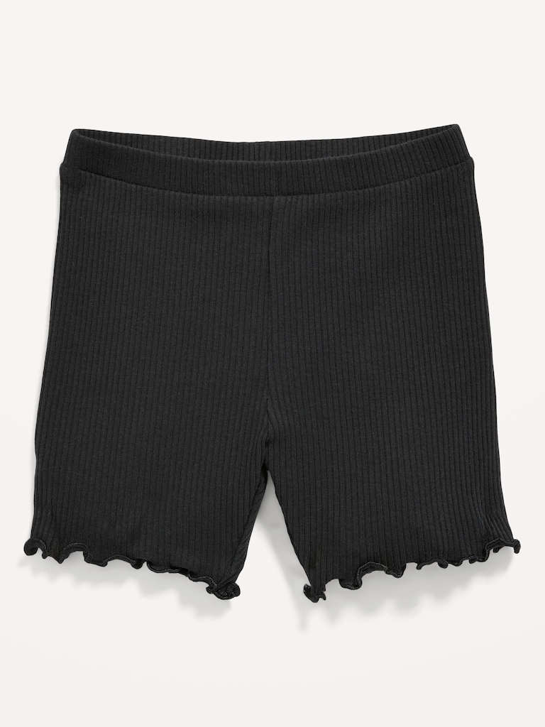 Rib-Knit Lettuce-Edge Biker Shorts for Toddler Girls
