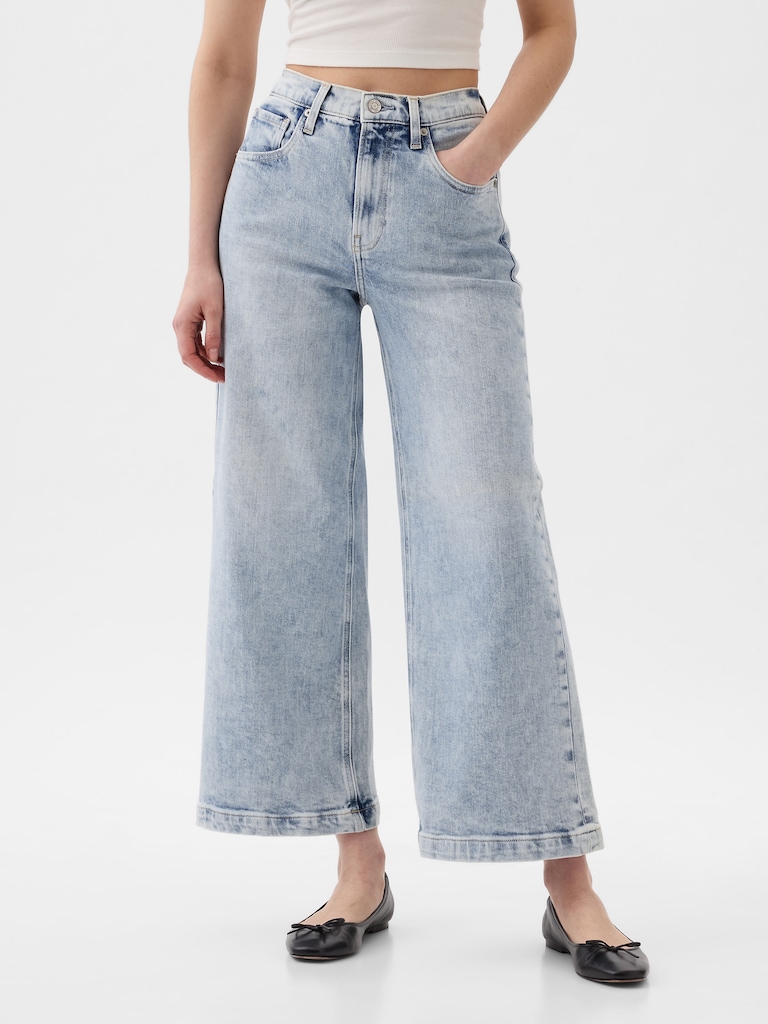 High Rise Stride Wide-Leg Ankle Jeans