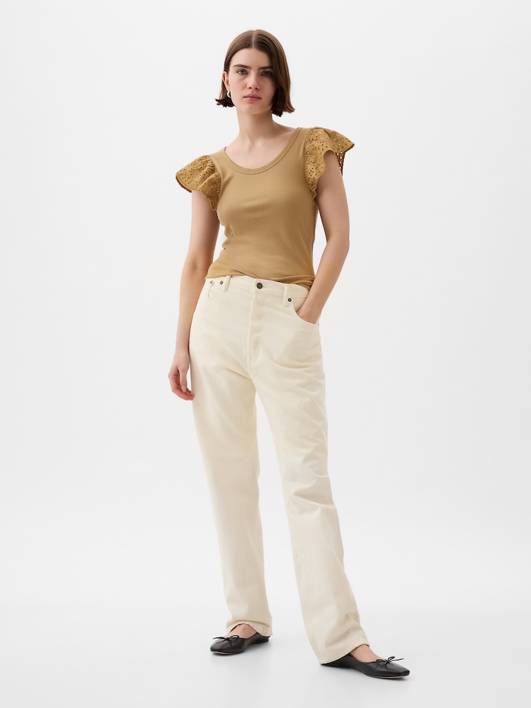 Eyelet Sleeve Rib T-Shirt