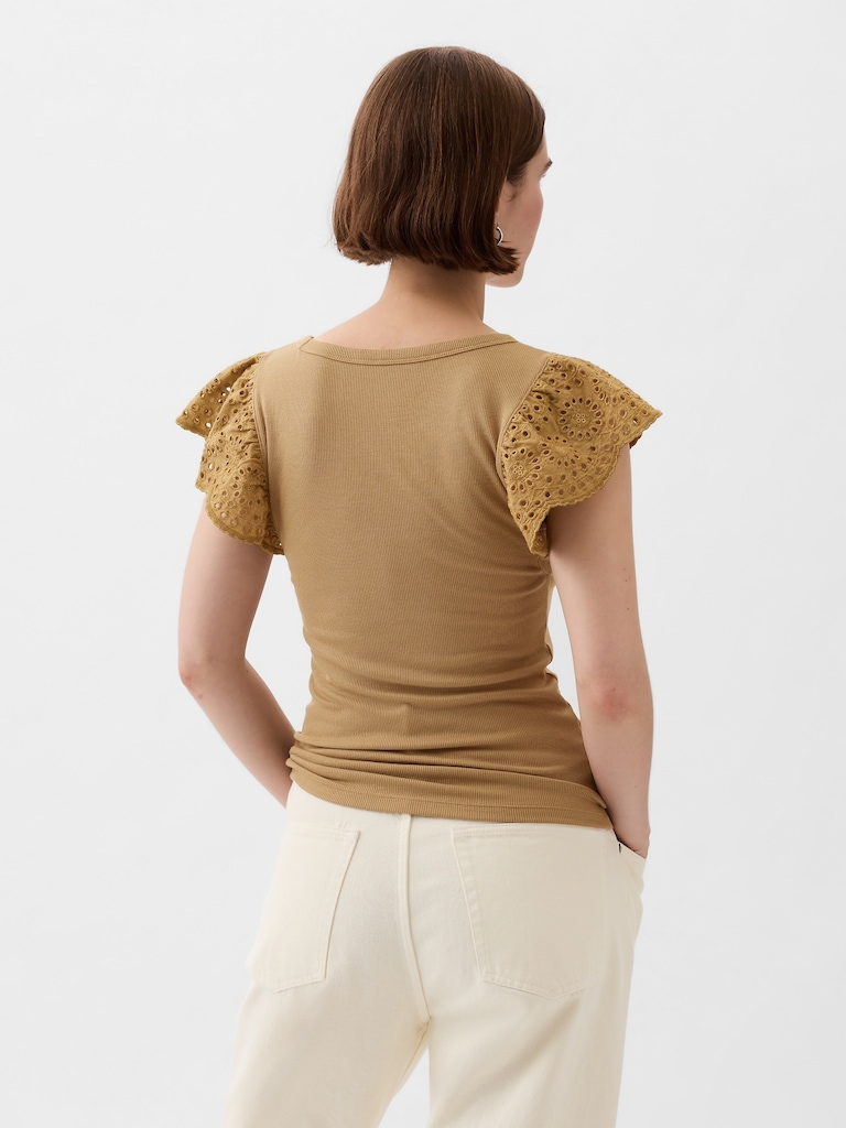 Eyelet Sleeve Rib T-Shirt