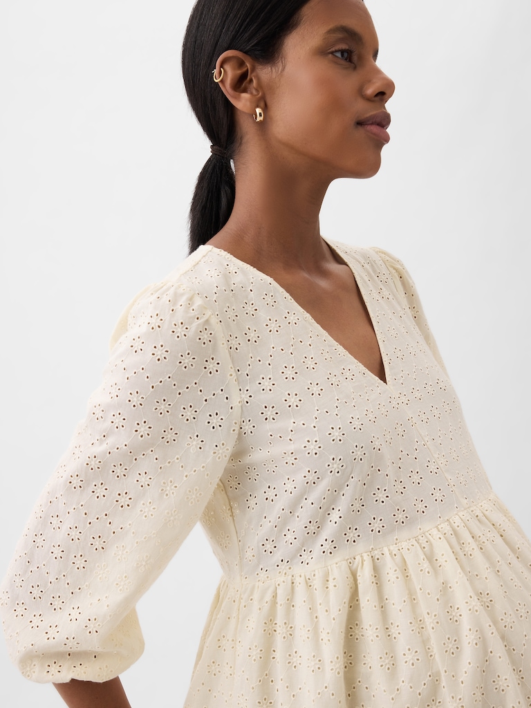 Maternity Eyelet Tiered Mini Dress