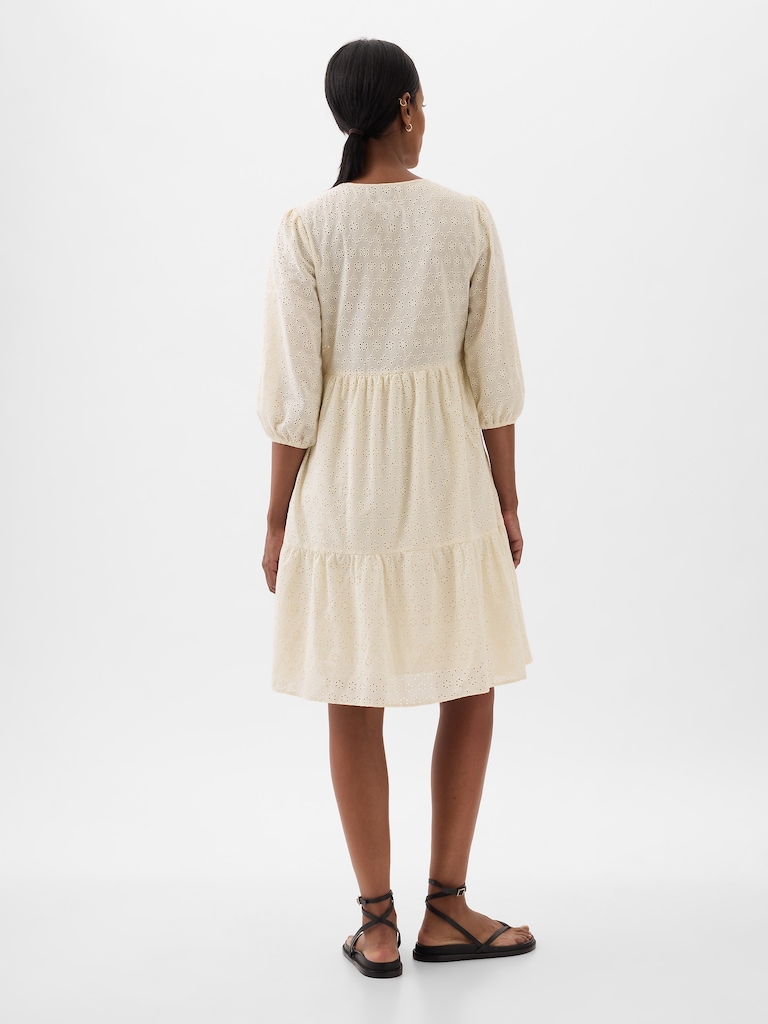 Maternity Eyelet Tiered Mini Dress
