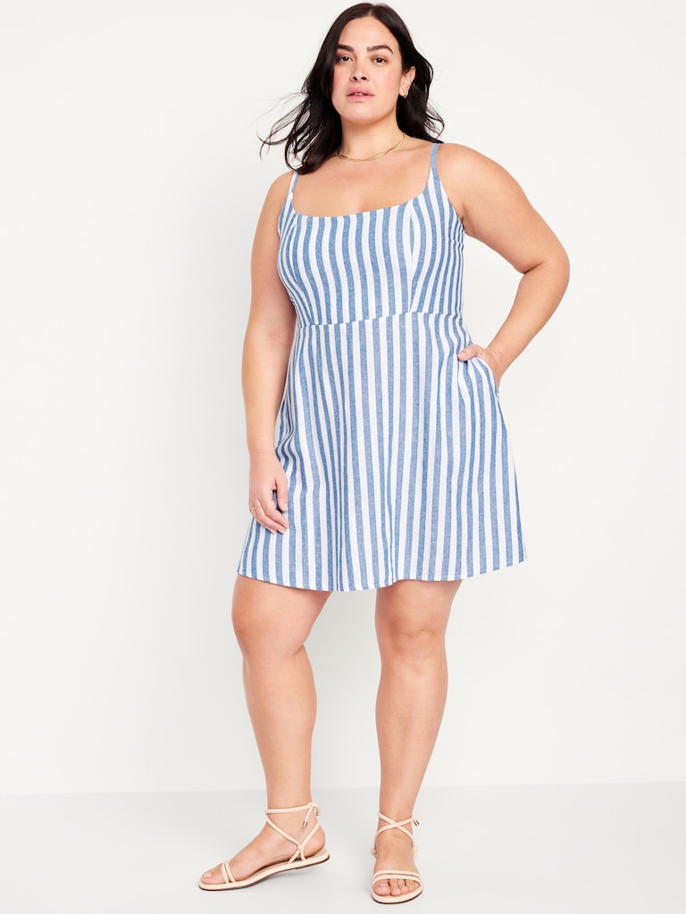 Fit & Flare Linen-Blend Mini Dress