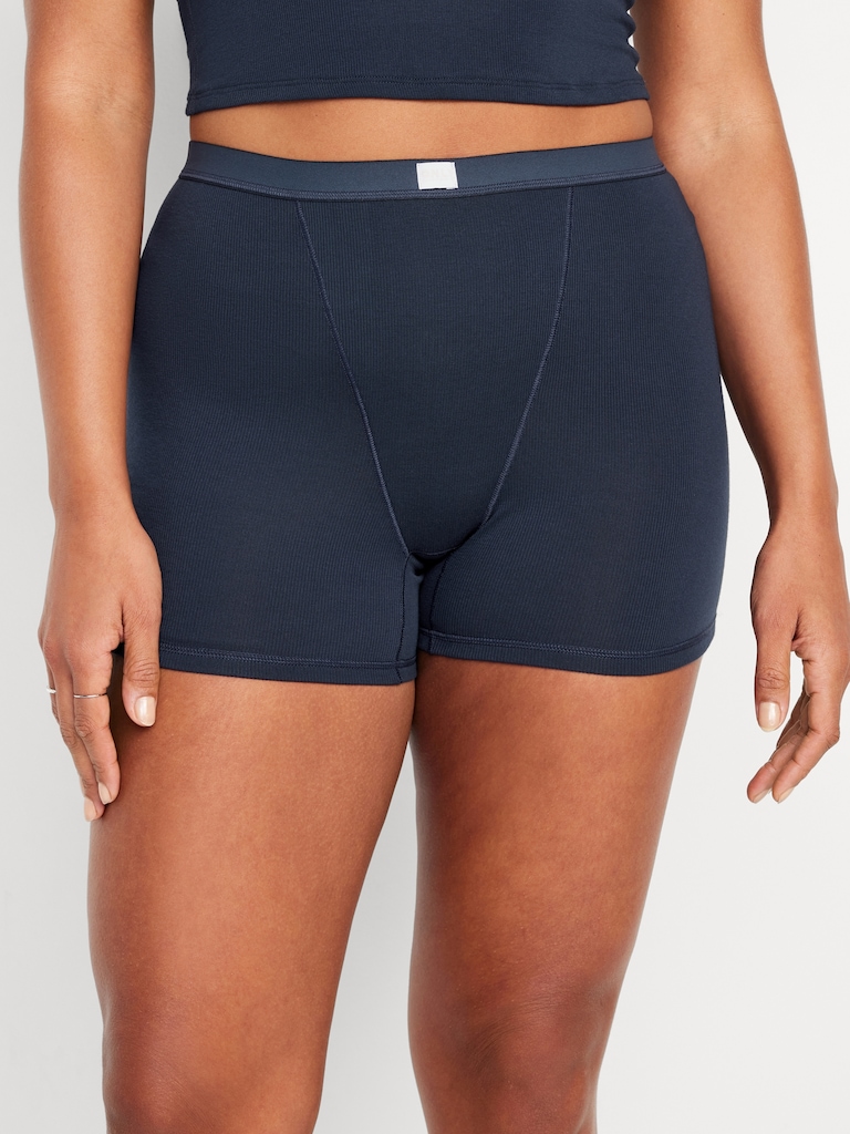 High-Waisted Ribbed Boyshort Briefs -- 3-inch inseam