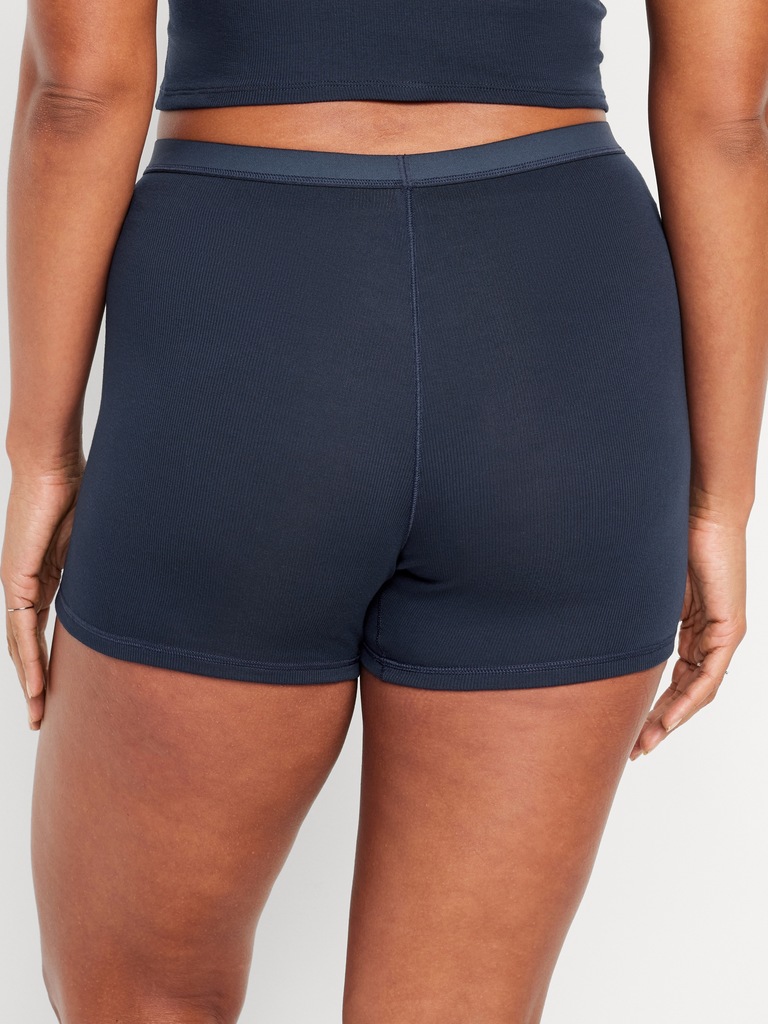 High-Waisted Ribbed Boyshort Briefs -- 3-inch inseam