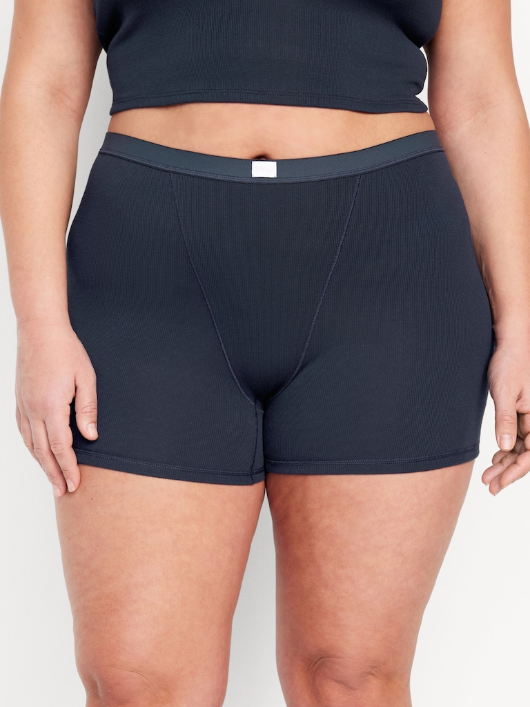 High-Waisted Ribbed Boyshort Briefs -- 3-inch inseam