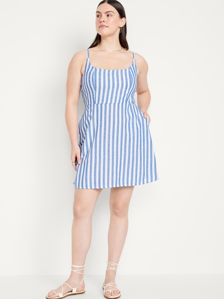 Fit & Flare Linen-Blend Mini Dress