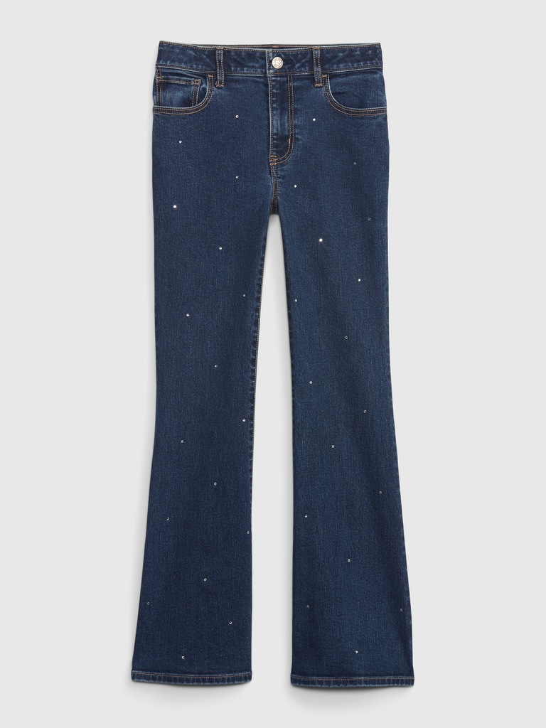 Kids High Rise Rhinestone Flare Jeans
