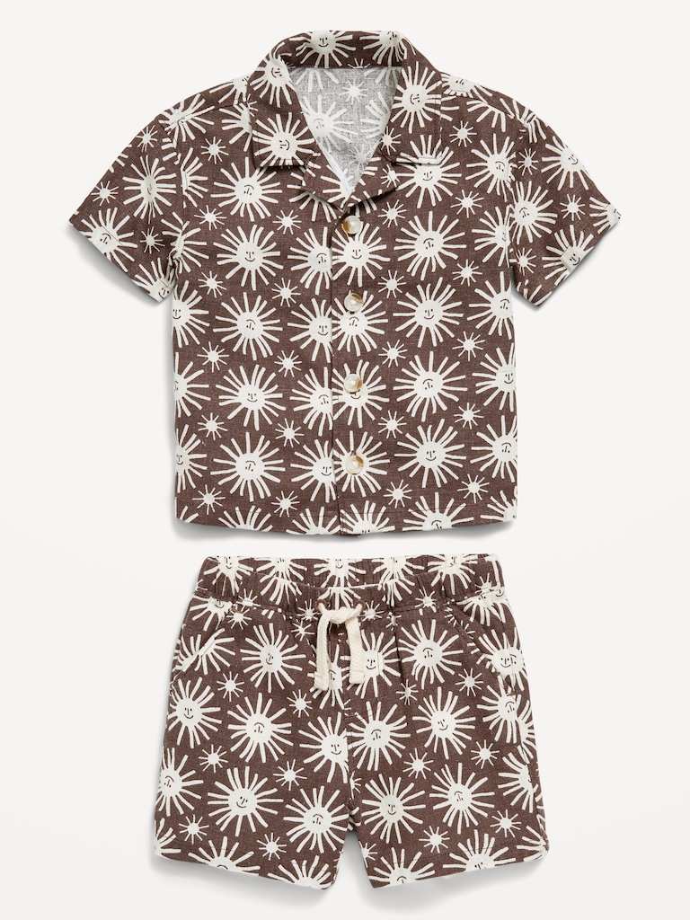 Printed Linen-Blend Shirt and Shorts Set for Baby