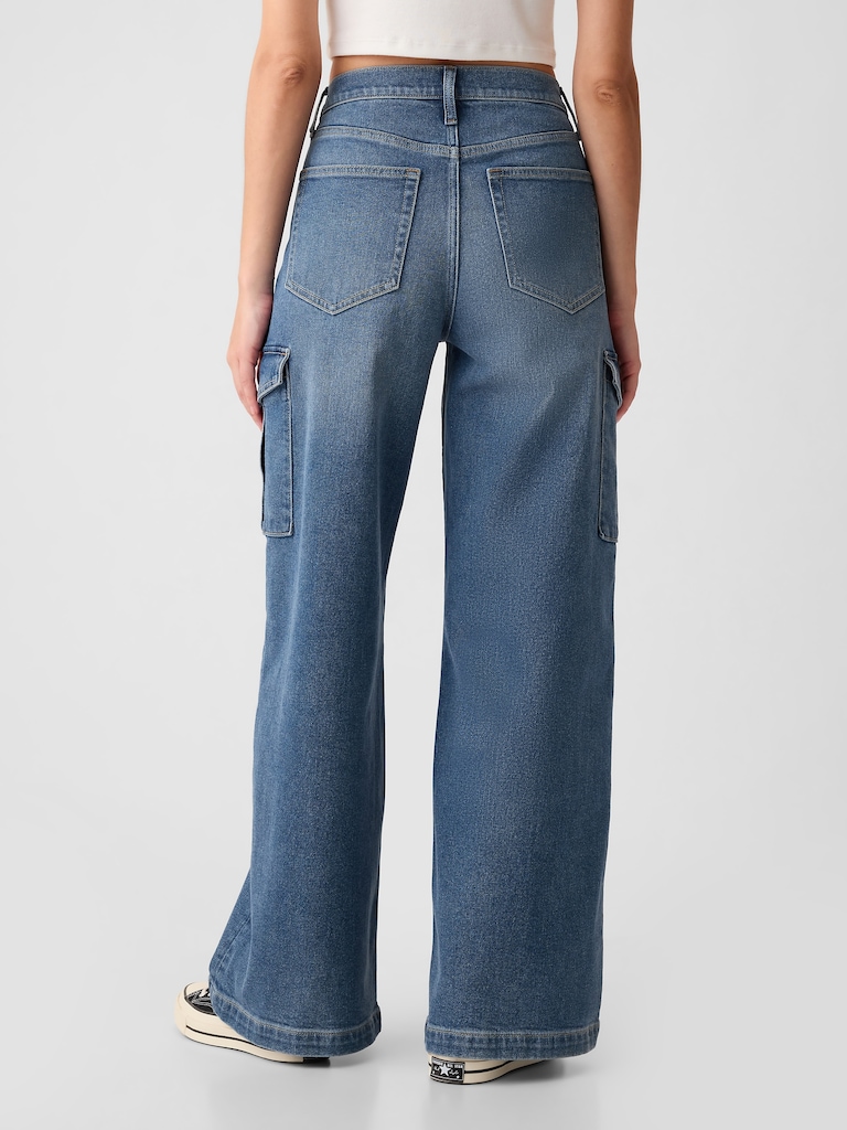 High Rise Stride Wide-Leg Cargo Jeans