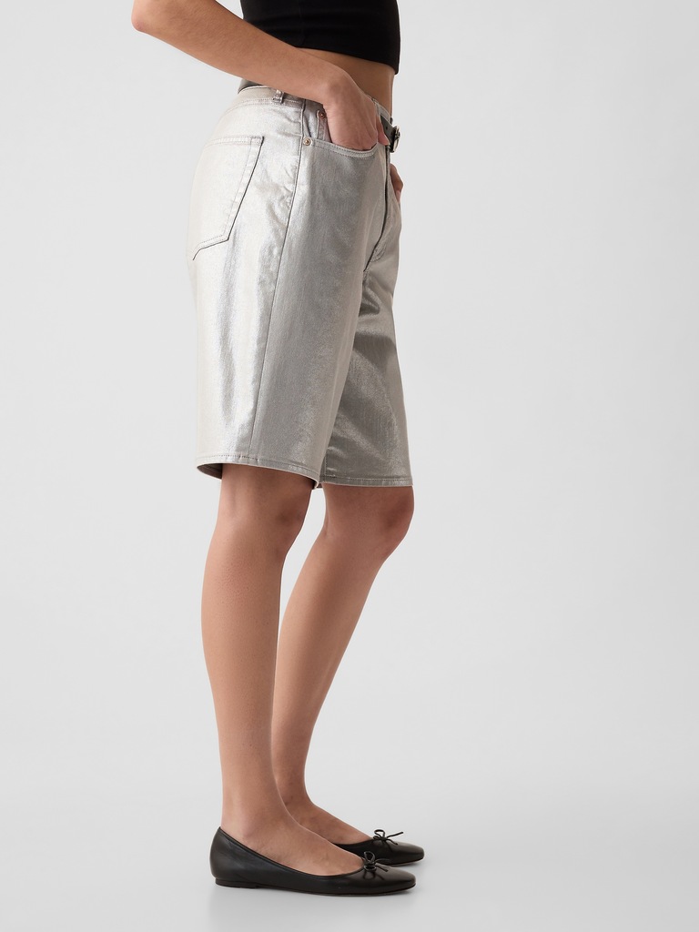 11.5" Mid Rise Metallic Longline Denim Shorts