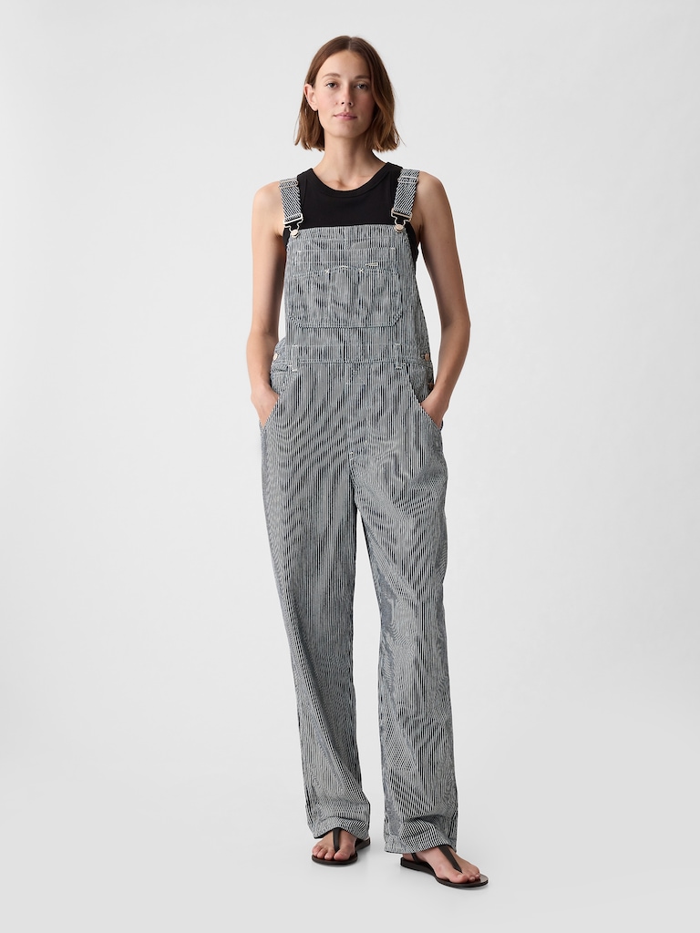 Striped Loose Overalls