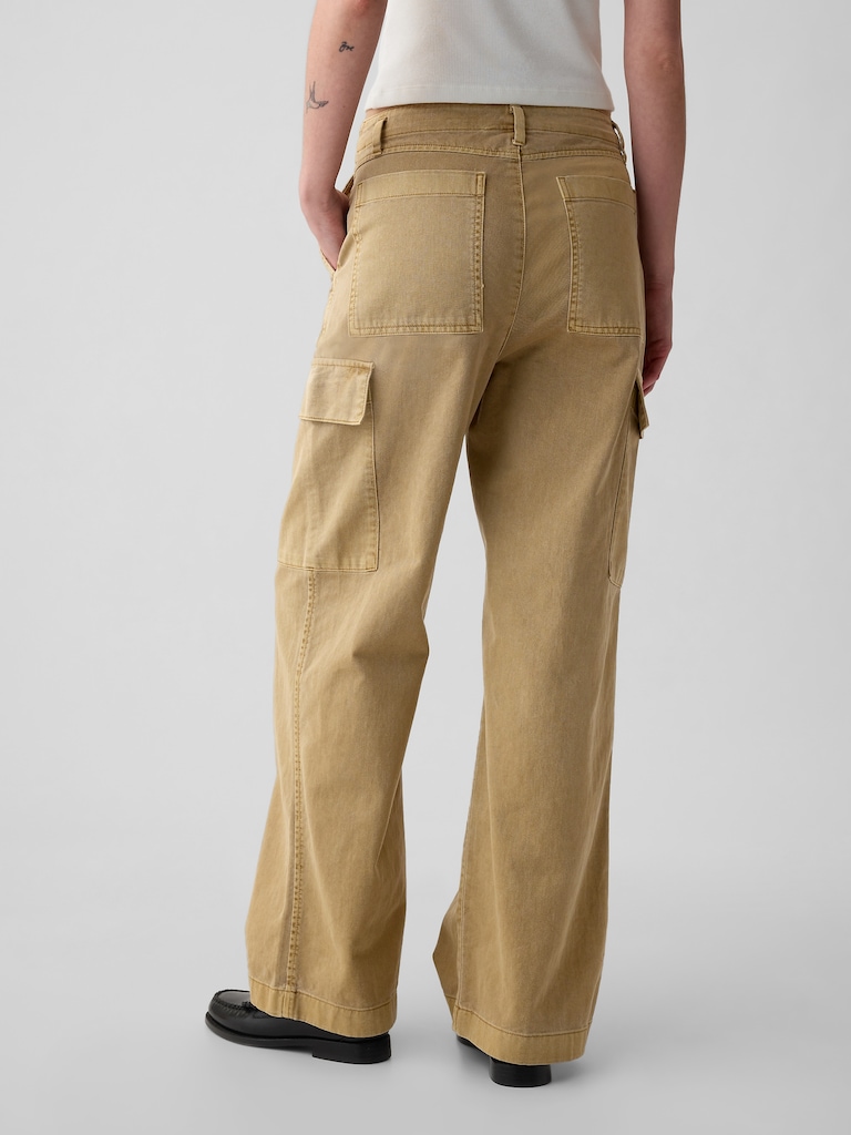 Mid Rise Loose Khaki Cargo Pants